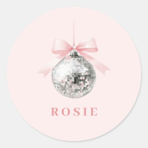 Gepersonaliseerde Coquette Disco Bal Roze Lint Ronde Sticker