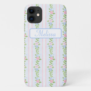 Gepersonaliseerde Coquette Preppy Bloemen iPhone 11 Hoesje
