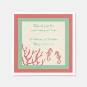 Gepersonaliseerde Coral Seahorse bruiloft servette Servetten
