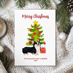 Gepersonaliseerde Corgi Dog Kerstmis Feestdagenkaart