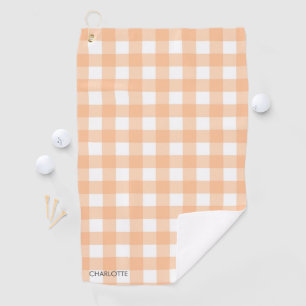 Gepersonaliseerde Cottage Peach Gingham Plaid Golfhanddoek