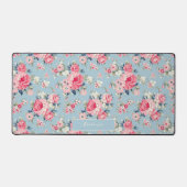 Gepersonaliseerde Cottage Roze Rozen op blauwe ach Bureaumat (Voorkant)