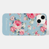 Gepersonaliseerde Cottage Roze Rozen op blauwe ach Case-Mate iPhone Case (Achterkant (horizontaal))