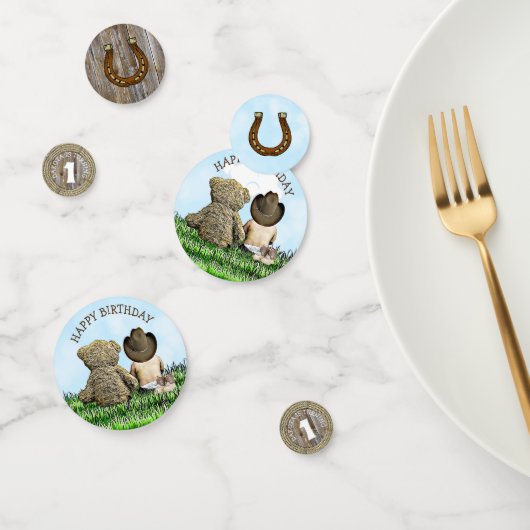 Gepersonaliseerde Cowboy en Teddy Bear Eerste Verj Confetti (Groep)
