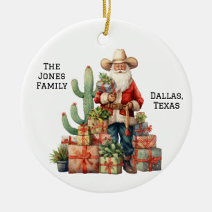 Gepersonaliseerde Cowboy Westerne Kerstman Keramisch Ornament