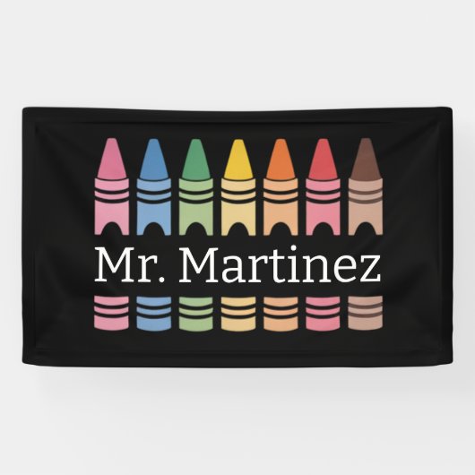 Gepersonaliseerde Crayon Leraar Naam Schattigee Ba Spandoek (Horizontaal)