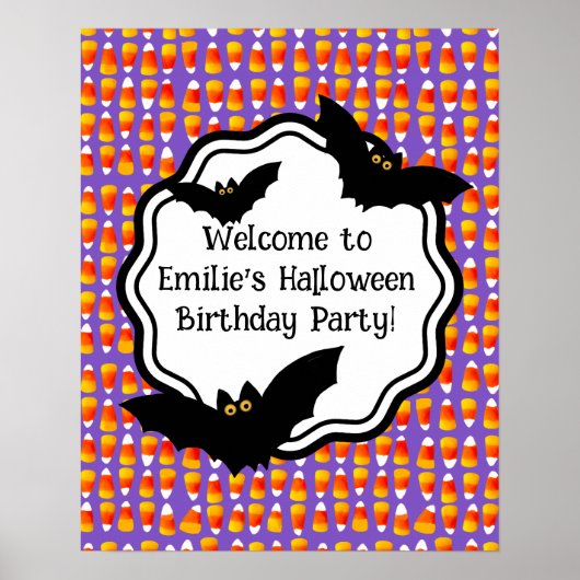 Gepersonaliseerde Crazy Candy Corn Black Bat Poster (Voorkant)