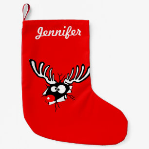 Gepersonaliseerde Crazy Red Nosed Reindeer Kleine Kerstsok