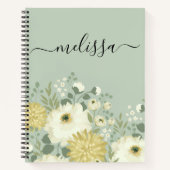 Gepersonaliseerde Cream Green Floral Journal Notitieboek (Voorkant)