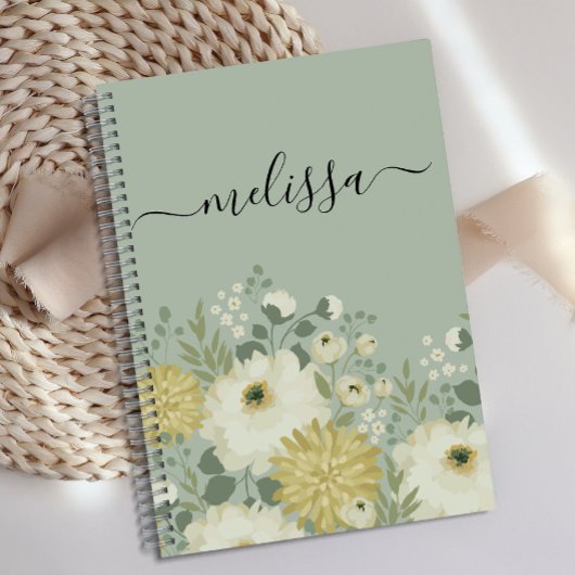 Gepersonaliseerde Cream Green Floral Journal Notitieboek