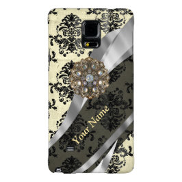 Gepersonaliseerde crème en zwarte damast iPhone 13 hoesje