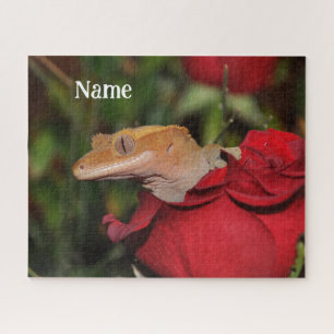 Gepersonaliseerde Crested Gecko Lizard op een Roos Legpuzzel
