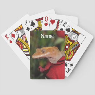 Gepersonaliseerde Crested Gecko Lizard op een Roos Pokerkaarten