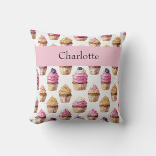 Gepersonaliseerde Cupcake Waterverf voor meisjes Kussen