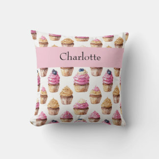 Gepersonaliseerde Cupcake Waterverf voor meisjes Kussen