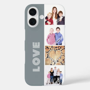 Gepersonaliseerde Custom 4 Photo Collage Love Fami iPhone 16 Hoesje