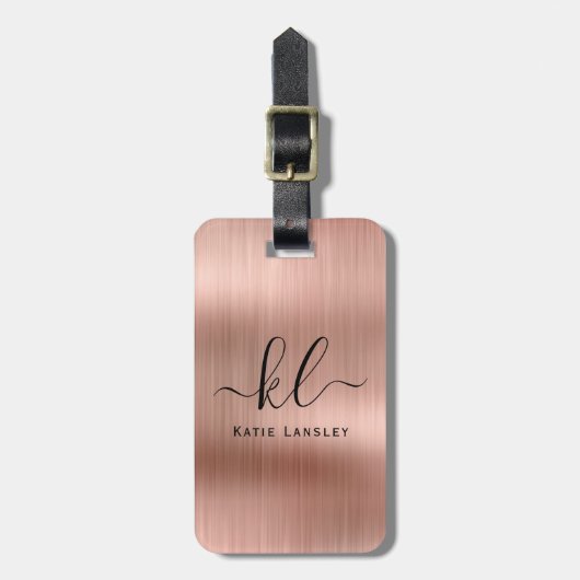 Gepersonaliseerde Custom Elegant Script Faux Roos  Bagagelabel (Voorkant verticaal)