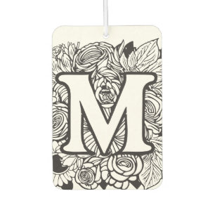 Gepersonaliseerde Custom Monogram Zwart-Wit Flora Luchtverfrisser