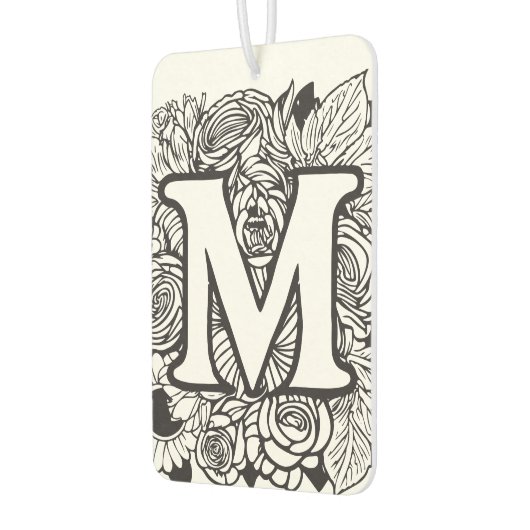 Gepersonaliseerde Custom Monogram Zwart-Wit Flora Luchtverfrisser (Links)