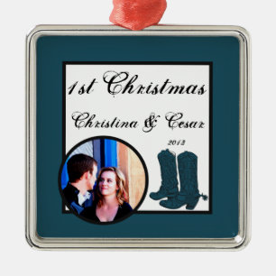 Gepersonaliseerde Custom Western Blue Cowboy laarz Metalen Ornament
