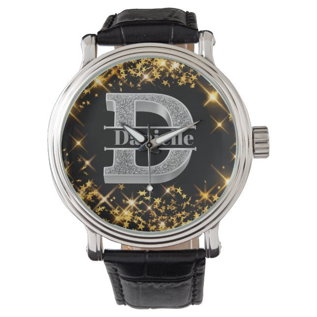Gepersonaliseerde D-Initiaal Silver Monogram Jouw  Horloge (Voorkant)