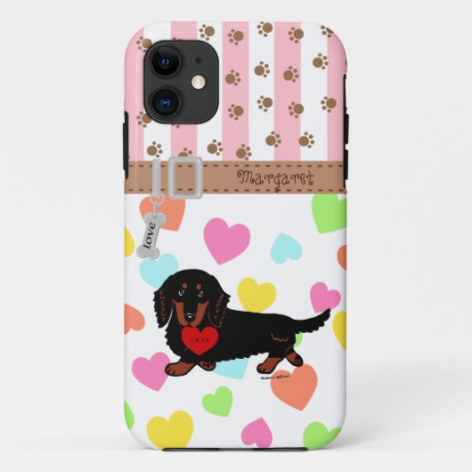 Gepersonaliseerde Dachshund Long Haire Black en Ta Case-Mate iPhone Case (Achterkant)
