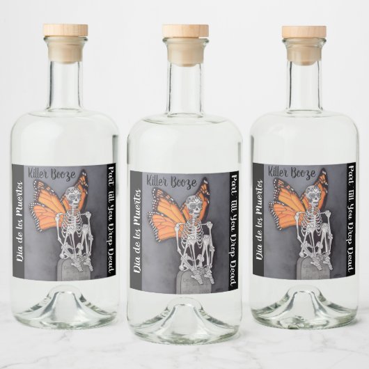 Gepersonaliseerde Dag van het Dode Halloween Skele Likeurfles Etiket (Flessen)