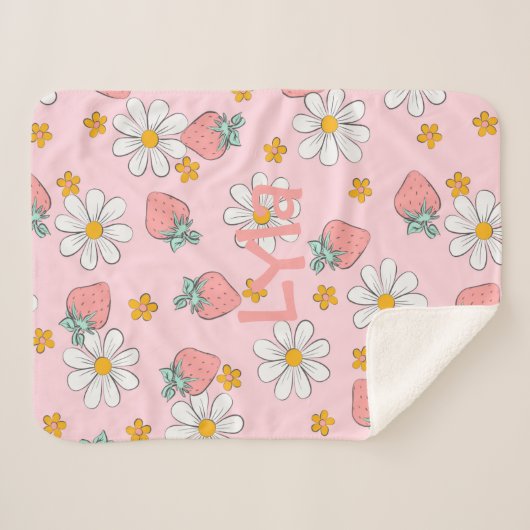 Gepersonaliseerde Daisies en Aardbeien Sherpa Deken (Voorkant (horizontaal))