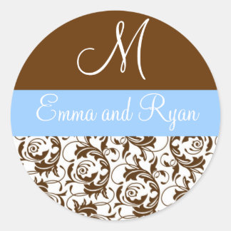 Gepersonaliseerde Damask Blauwe en Bruine Stickers