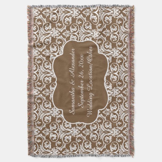 Gepersonaliseerde Damask Wedding/Custom Sand/Wit Deken (Voorkant Verticaal)