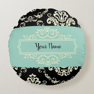 Gepersonaliseerde Damast Groen en Zwart Rond Kusse Kussen
