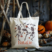 Gepersonaliseerde Dancing Skeleton Trick or treat Tote Bag