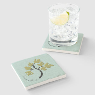Gepersonaliseerde Dancing Tree Olive Green Marble Stenen Onderzetter