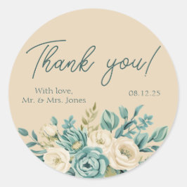 Gepersonaliseerde dank u Bloemen bruiloft Ronde Sticker
