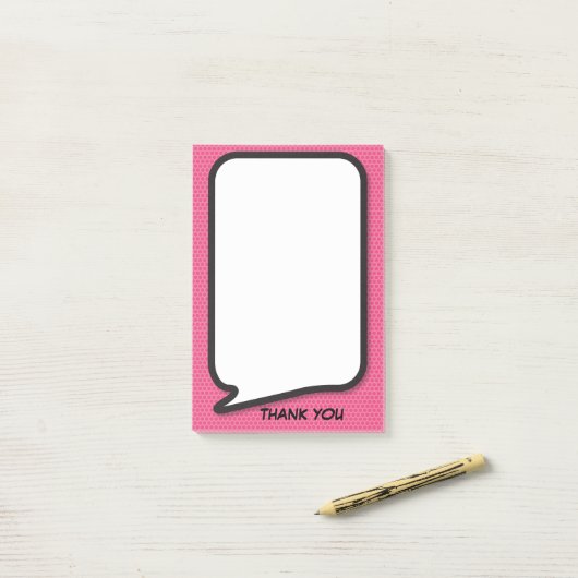 Gepersonaliseerde dank u Roze Fun Speech Bubble Post-it® Notes (Op bureau)