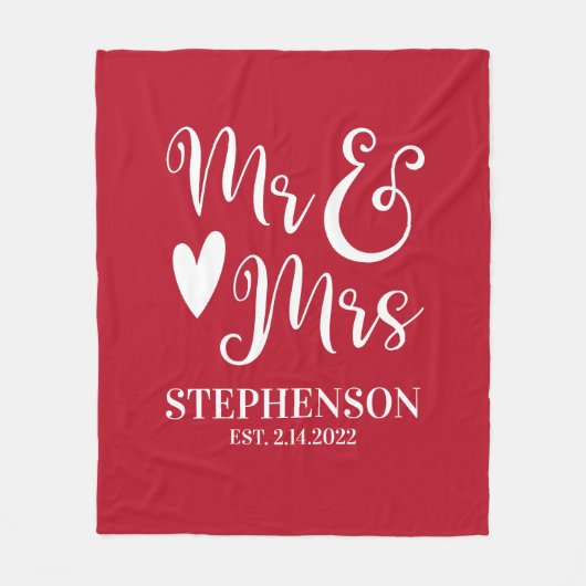 Gepersonaliseerde de heer Mrs Couples Wedding Fleece Deken (Voorkant)