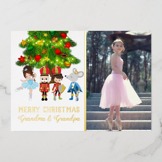 Gepersonaliseerde de Nutcracker Ballet Kerstmis Folie Feestdagenkaart (Voorkant)