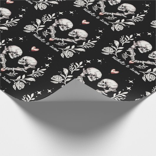 Gepersonaliseerde Death Lovers Gothic Skeleton Wed Cadeaupapier (Hoek)