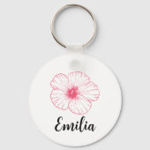 Gepersonaliseerde deegroze dei hibiscus sleutelhanger (Voorkant)