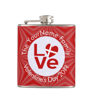 Gepersonaliseerde Deense Rood LOVE Vlag Heupfles