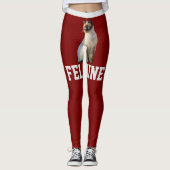 Gepersonaliseerde Deep Red Schattige Siamese Cat P Leggings (Voorkant)