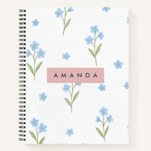 Gepersonaliseerde Delicate Blue Wildflower Patroon Notitieboek