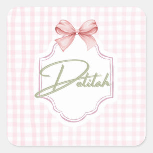 Gepersonaliseerde Delilah Baby Girl Nursery Gingha Vierkante Sticker