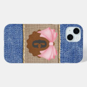 Gepersonaliseerde denim & leer met roze strik Case-Mate iPhone case (Achterkant (horizontaal))