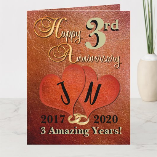 Gepersonaliseerde derde bruiloft 3 jaar Jubileum K Kaart (Voorkant)
