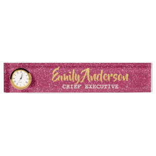 Gepersonaliseerde Desk NAAM Bord ROZE GLITTER GOLD Naambordje