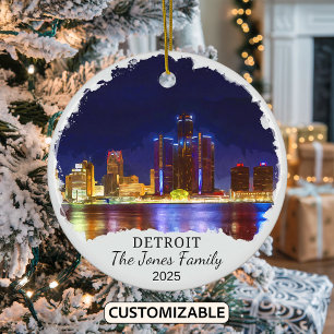 Gepersonaliseerde Detroit Ornament, Michigan State Keramisch Ornament