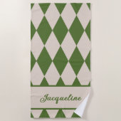 Gepersonaliseerde Diamant Geruit Groen + Beige Strandlaken (Voorkant)