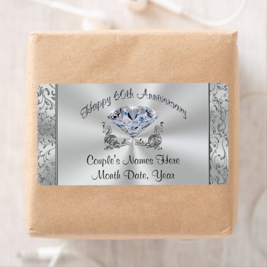 Gepersonaliseerde Diamond 60th Jubileum Party Labe Etiket (Insitu)