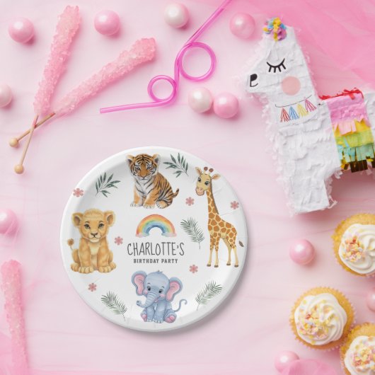 Gepersonaliseerde dieren Elephant Lion Tiger Giraf Papieren Bordje (Feest)